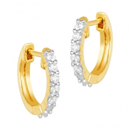 18K Yellow Gold Diamond Prong set Huggies Earrings
