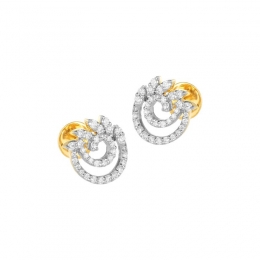 18K Two tone Gold Diamond Floral Spiral Stud Earrings
