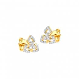 18K Two tone Gold Diamond Trinity Stud Earrings