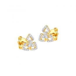 18K Two tone Gold Diamond Trinity Stud Earrings