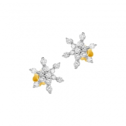 18K Two tone Gold Diamond Snowflake shaped Stud Earrings