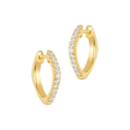 18K Yellow Gold Diamond Pave Huggie Hoop Earrings