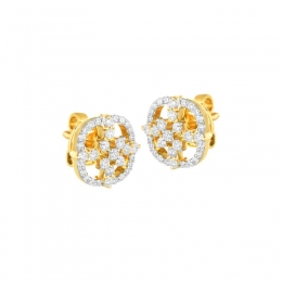 18K Two tone Gold Diamond Cushion shaped Stud Earrings
