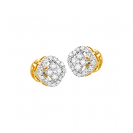 18K Two tone Gold Diamond Cushion shaped Stud Earrings