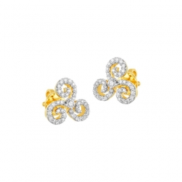 18K Two tone Diamond Swirl Stud Earrings