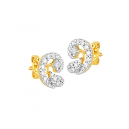 18K Two tone Gold Diamond Curved Stud Earrings