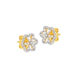 18K Two tone Diamond Floral Stud Earrings