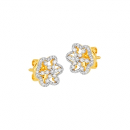 18K Two tone Diamond Floral Stud Earrings