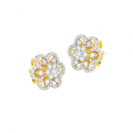 18K Two tone Diamond Pinwheel Floral Stud Earrings