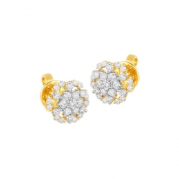 18K Two tone Gold Diamond Floral Cluster Stud Earrings