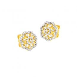 18K Two tone Diamond Pinwheel Floral Stud Earrings