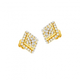 18K Two tone Gold Diamond Rhombus Cluster Stud Earrings