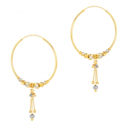 22K Two tone Gold Beaded Hoop Drop Earrings