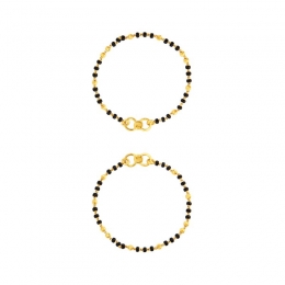 22K Yellow Gold Spiral and Black Beaded Baby Bracelet