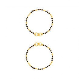 22K Yellow Gold Spiral and Black Beaded Baby Bracelet