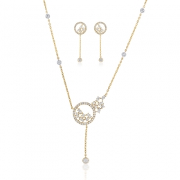 18K Gold Diamond Pendant Set, round with lariet