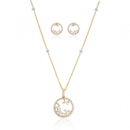 18K Gold Diamond Pendant Set, round