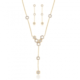 18K Gold Diamond Pendant Set, hexagon