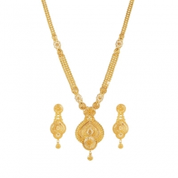 22K Gold Long Necklace and Hanging Earring Set