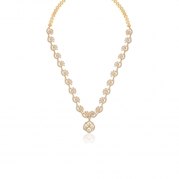 18K Yellow Gold & Diamond Curved Fan Necklace Set