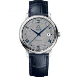 Omega De Ville Presige Co-Axial steel 39.5mm grey roman dial on blue leather strap with steel buckle