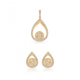 Gold & Diamond Pave Teardrop Pendant Set