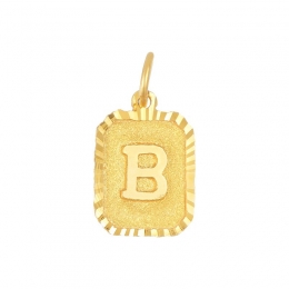 22K Yellow Gold Letter B Rounded Rectangular Patterned Pendant