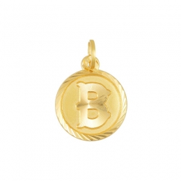 22K Yellow Gold Letter B Circle Pendant