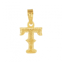 22K Yellow Gold Letter T Beaded Pendant