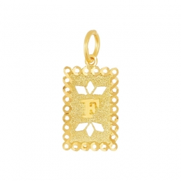 22K Yellow Gold Letter F Rectangular Cutout Patterned Pendant