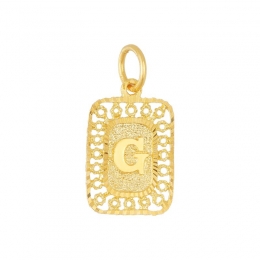 22K Yellow Gold Letter G Rounded Rectangular Cutout Pattern Pendant