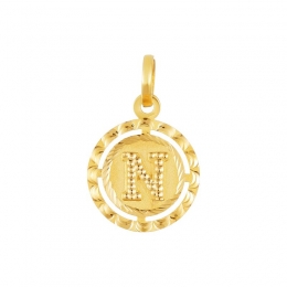 22K Yellow Gold Letter N Beaded Circle Pendant