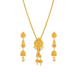 22K Gold Chandelier Necklace and Jhumka Earring Set