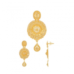 22K Gold Filigree Pendant And Earring Set