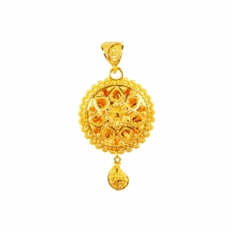 Floral cut-work Gold Pendant Earrings Set