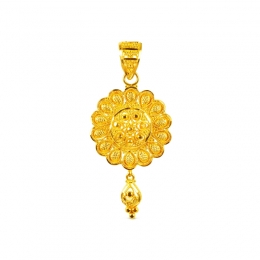 Floral 22K Yellow Gold Pendant Earrings Set
