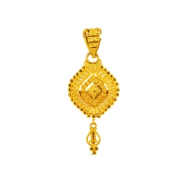 22K Yellow Gold Pendant Earrings Set, Fan-shaped