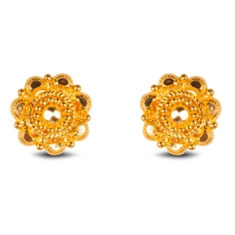 Stud Earrings in 22K Yellow Gold - Floral