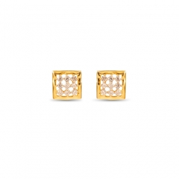 Square Ear Studs in 22K Yellow Gold with CZ