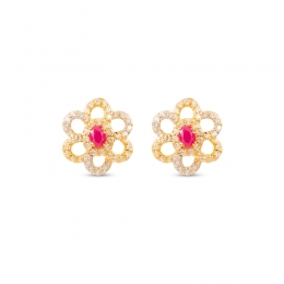 Floral 22K Gold Earrings with red centre