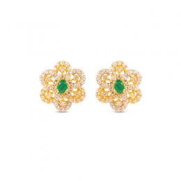 Floral 22K Gold Earrings with green centre