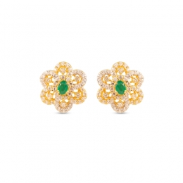 Floral 22K Gold Earrings with green centre