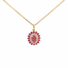 Oval Pendant Set Ruby, Diamond in 18K Gold