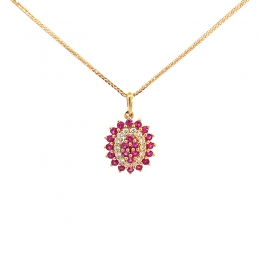 Oval Pendant Set Ruby, Diamond in 18K Gold