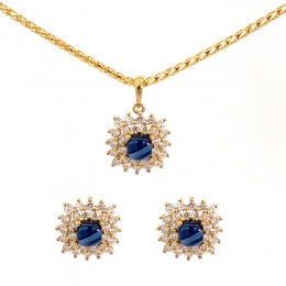 Pendant Set in Diamond, Sapphire in 18K Gold - Square