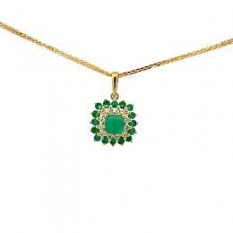 Square Pendant Set in Emerald and Diamonds in 18K Gold