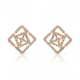 Rhombus Patterned Rose Gold Diamond Ear Studs