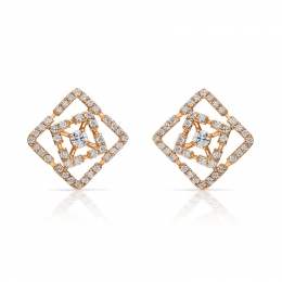 Rhombus Patterned Rose Gold Diamond Ear Studs