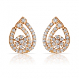 18K Rose Gold Diamond Floral Teardrop Stud Earrings