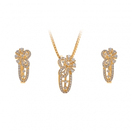 Floral basket Gold Diamond Pendant Set